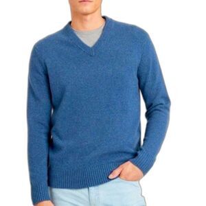 ❤ Banana Republic 100% Extra Fine Merino Wool Crew Neck Blue Sweater XL